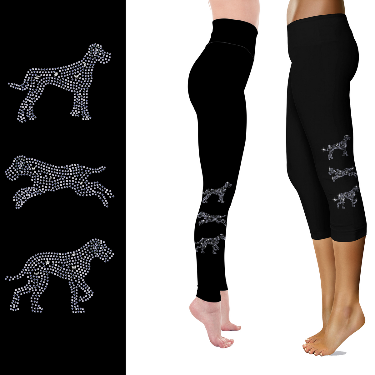 Rhinestone Great Dane Leggings - Full and Capri  Natural Ears