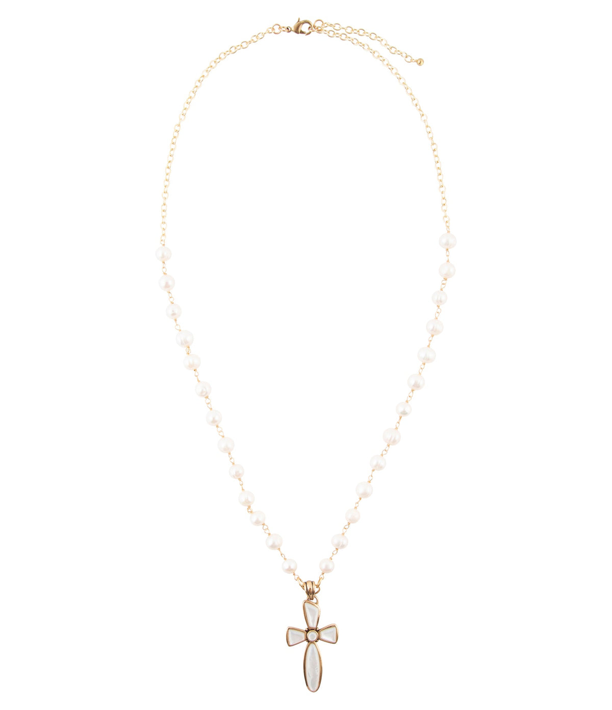 Las Cruces White Pearl Cross Pendant Necklace