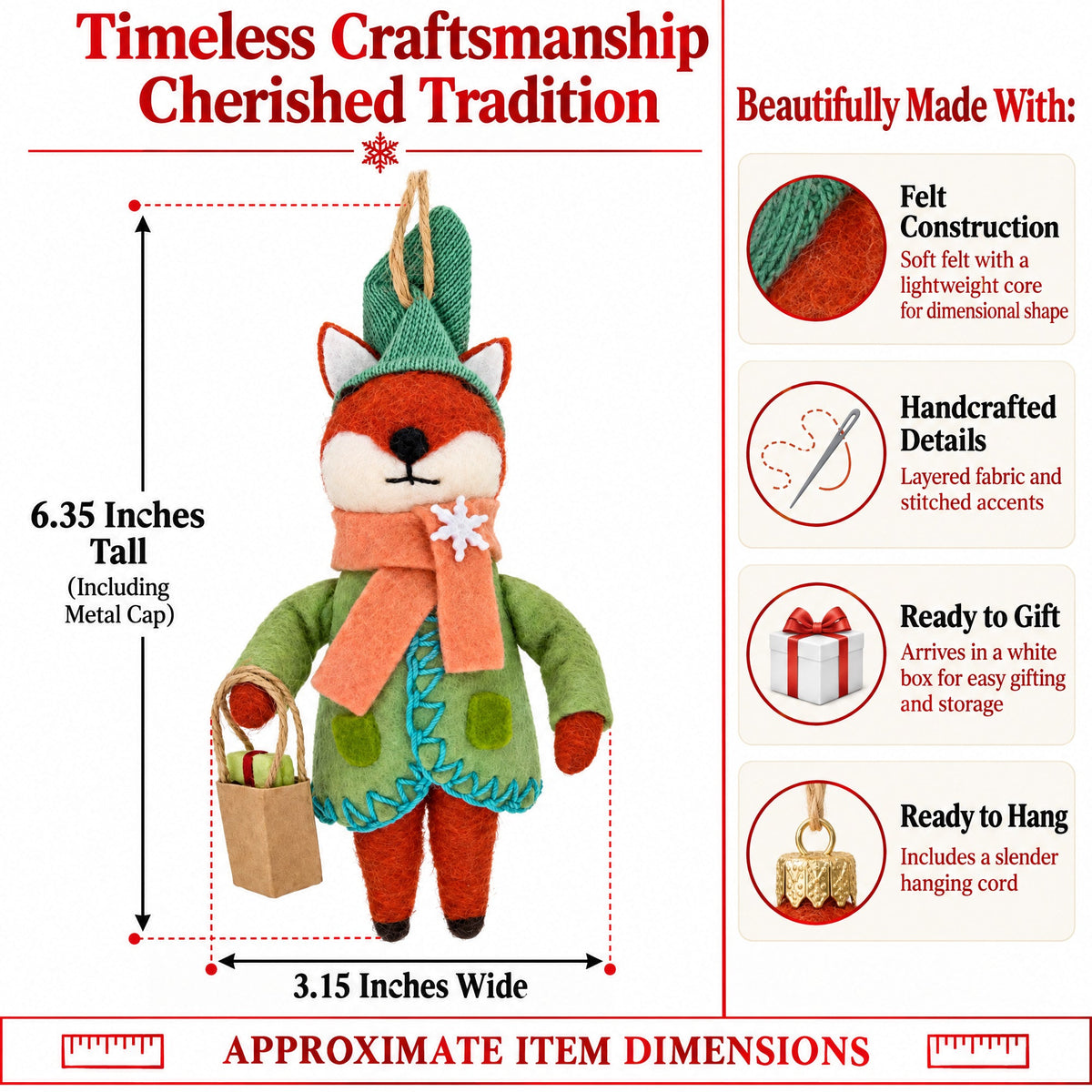 Fox With Gift Bag Felt Fabric Christmas Ornament
