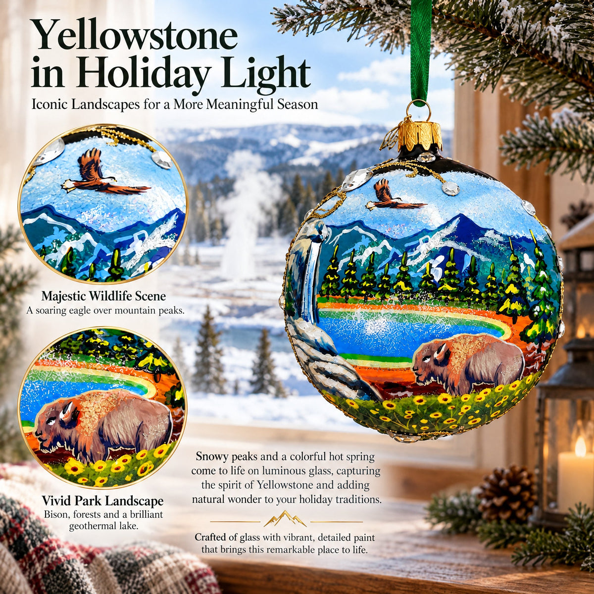 Yellowstone National Park Glass Christmas Ornament