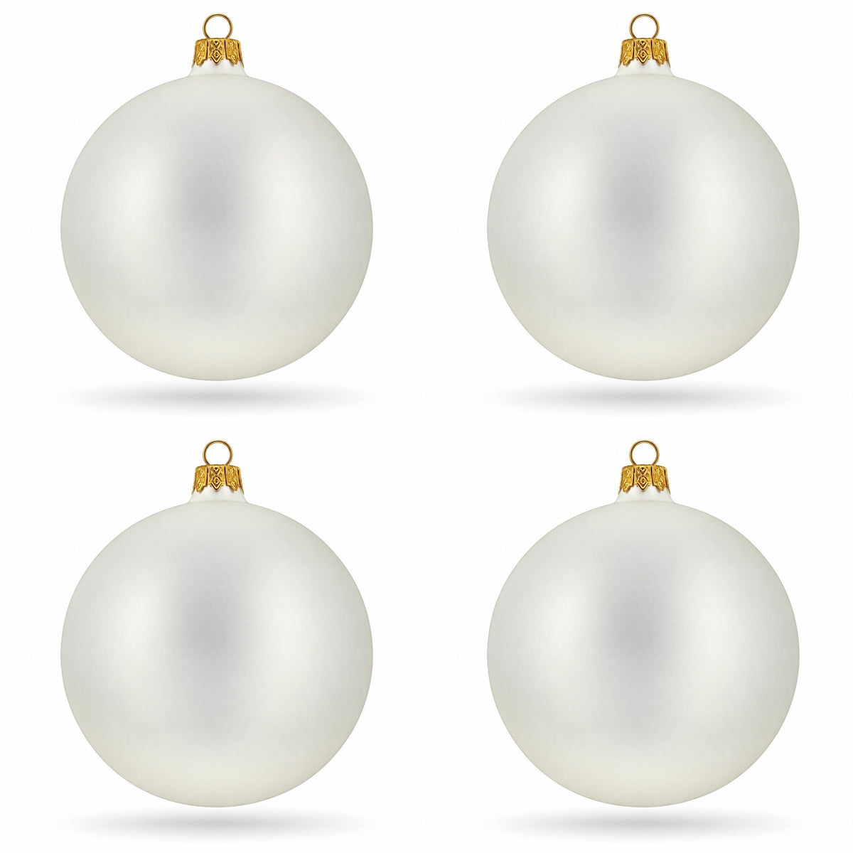 Set of 4 Thick White Glass Ball Christmas Ornaments 4 Inches (025)