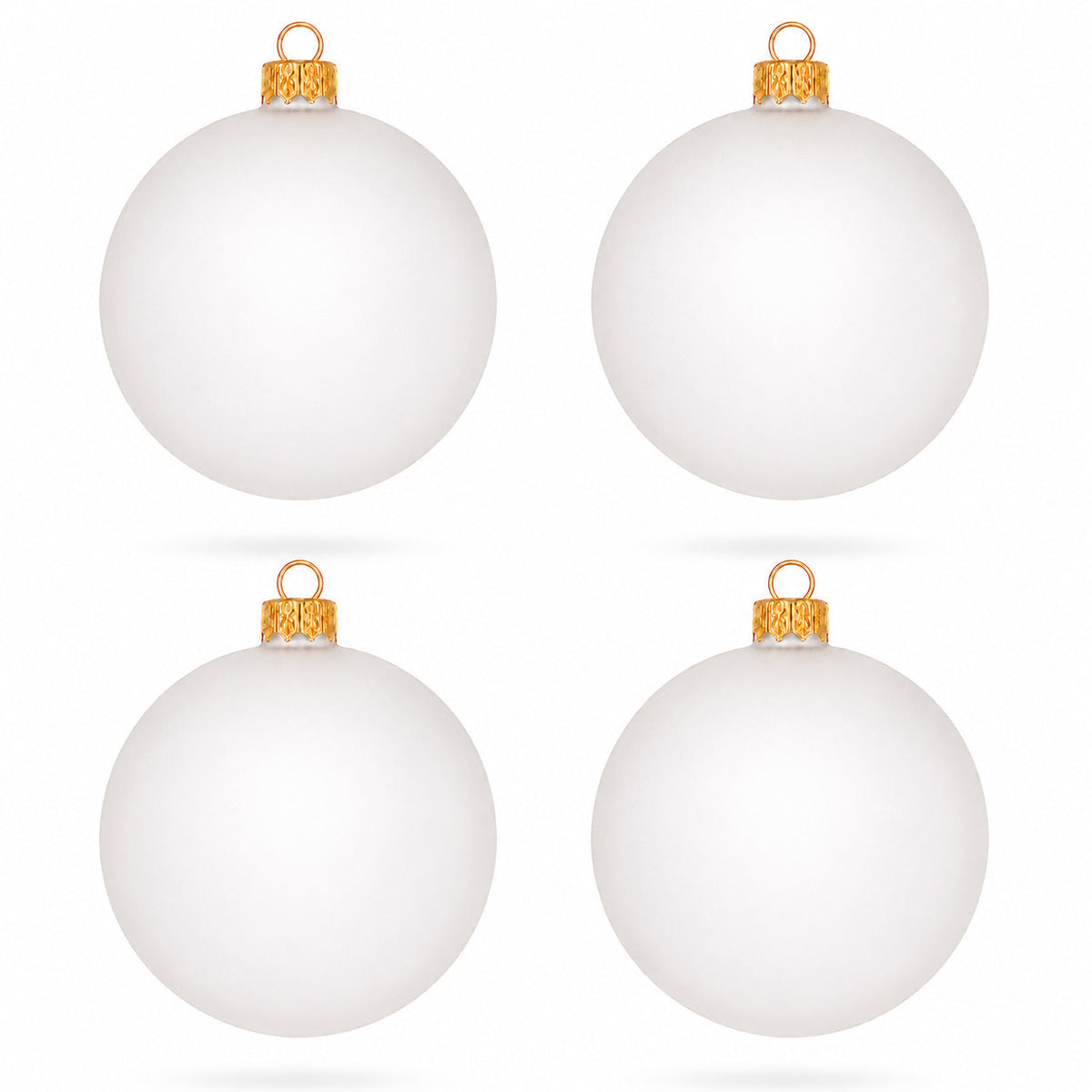 Set of 4 Translucent White Glass Ball Christmas Ornaments 4 Inches (023)