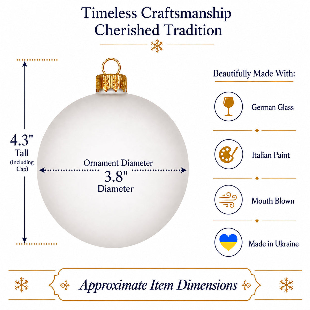 Set of 4 Translucent White Glass Ball Christmas Ornaments 4 Inches (023)