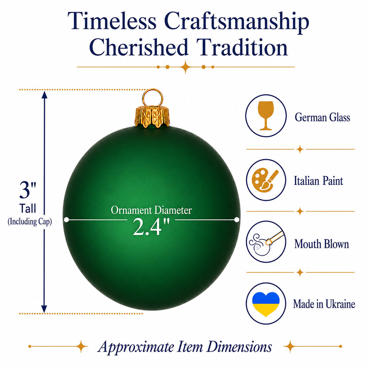 Set of 6 Translucent Green Glass Ball Christmas Ornaments (028)