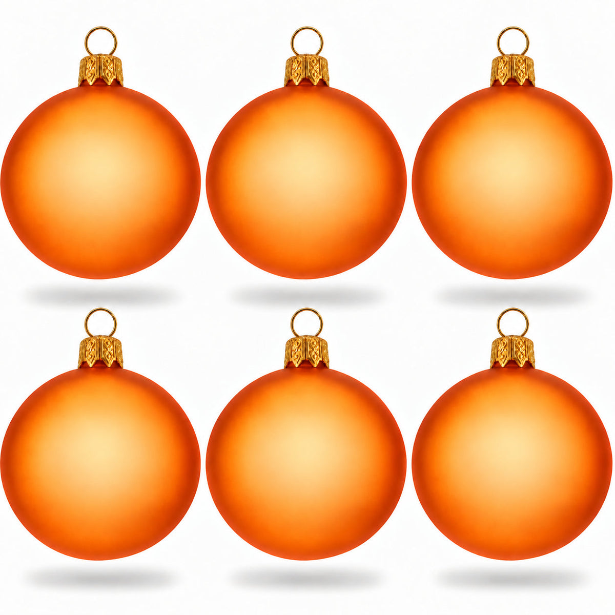 Set of 6 Translucent Orange Glass Ball Christmas Ornaments 2.4 Inches (030)