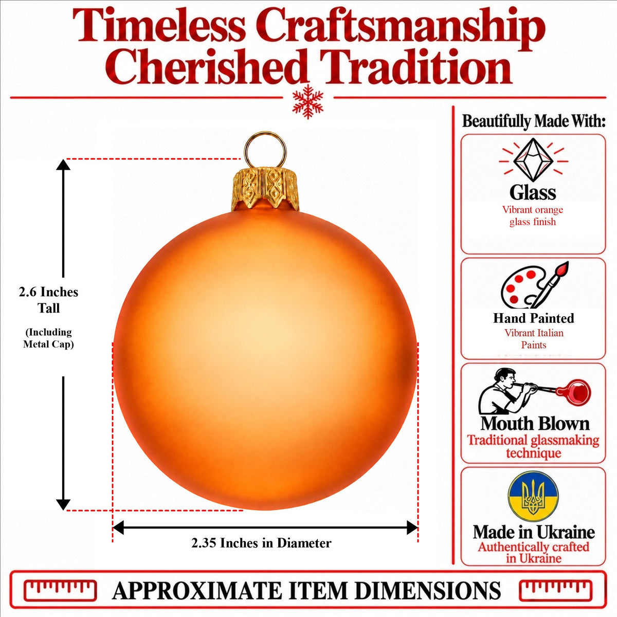 Set of 6 Translucent Orange Glass Ball Christmas Ornaments 2.4 Inches (030)