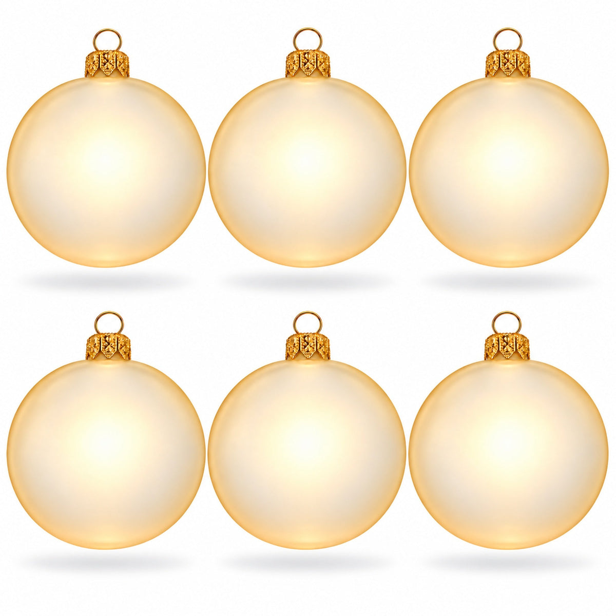 Set of 6 Translucent Ivory Glass Ball Christmas Ornaments (048)