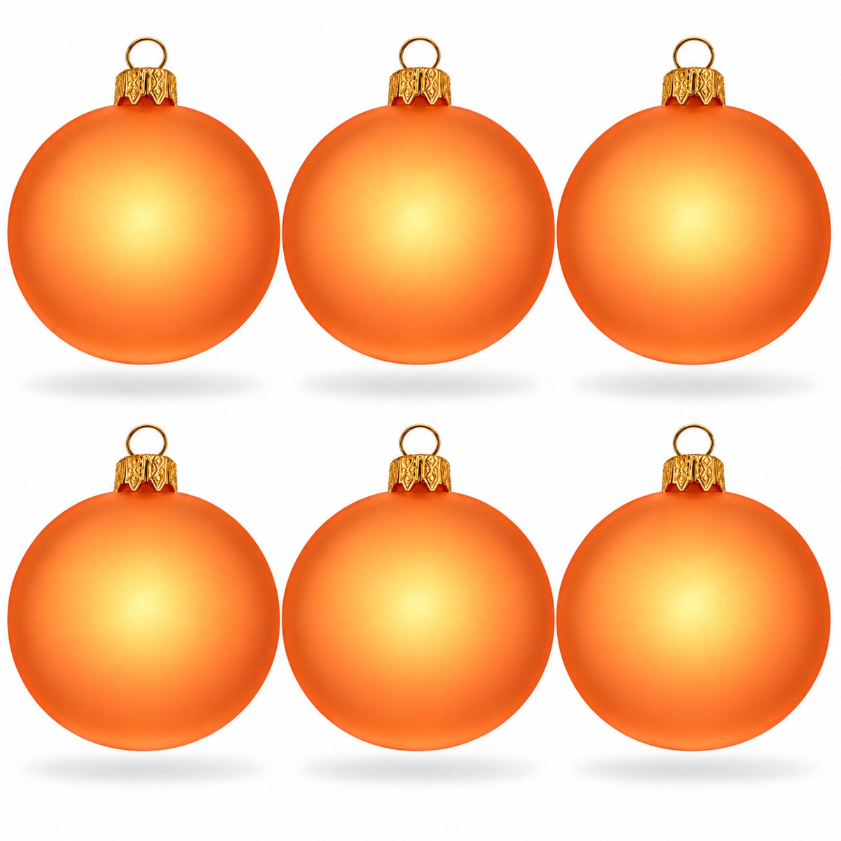 Set of 6 Translucent Orange Glass Ball Christmas Ornaments 3.25 Inches (051)