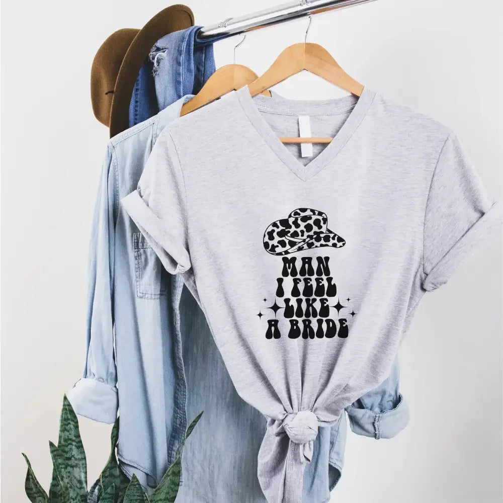 🍾 Man I Feel Like a Bride Bachelorette Party Matching V-Neck T-Shirts 💍