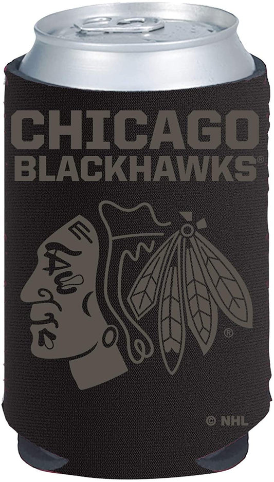 Chicago Blackhawks Pair of 12oz Drink Can Cooler Insulated Neoprene Beverage Holder, Black Tonal Design