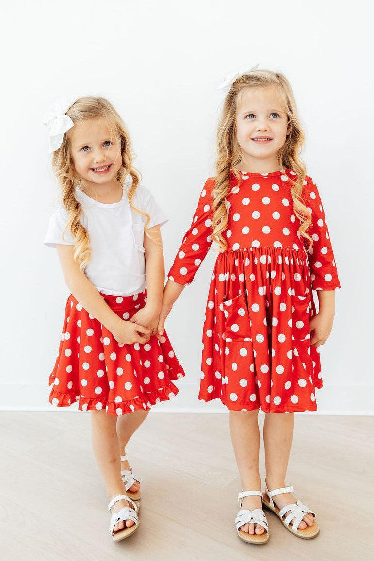 Red Polka Dots Ruffle Twirl Skort