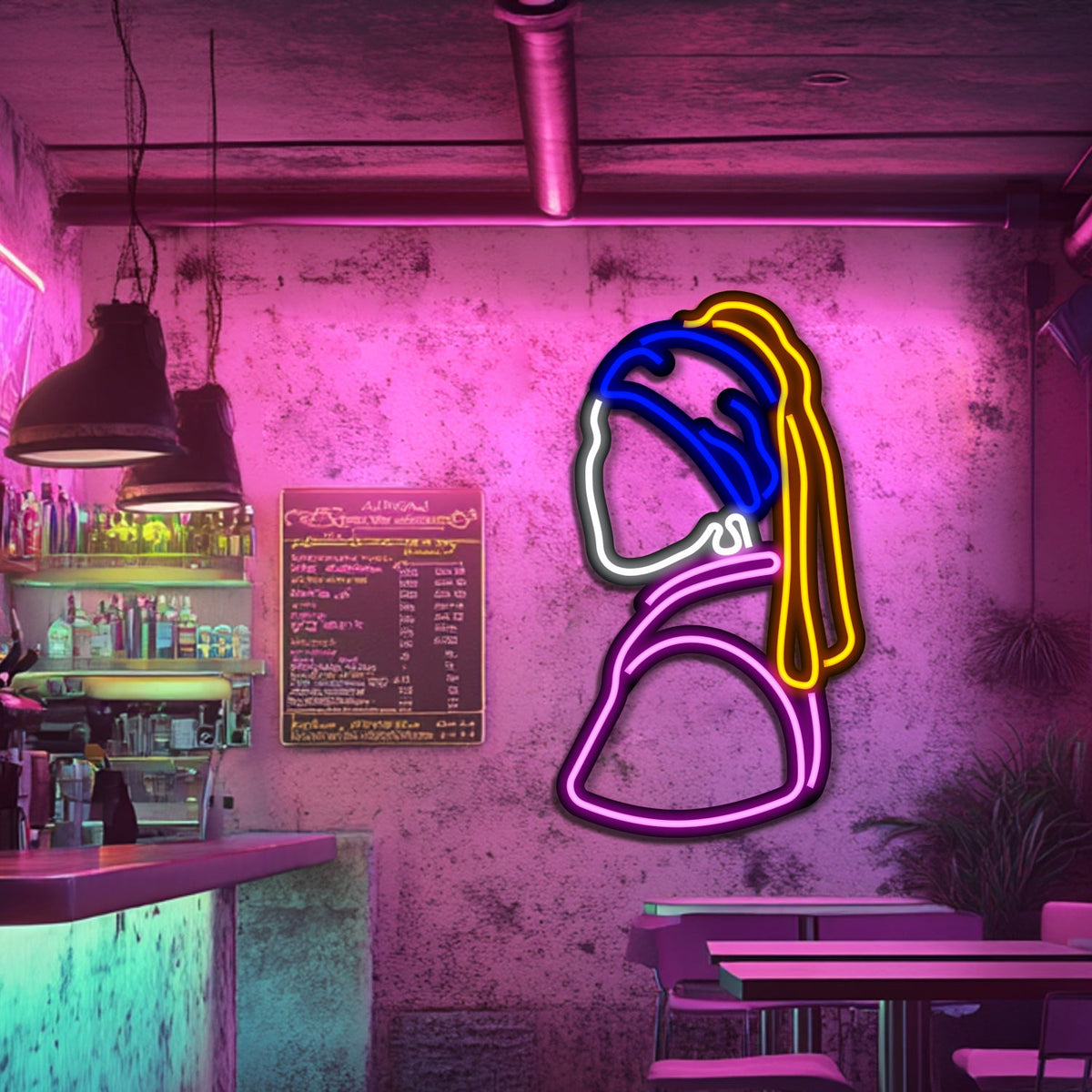 Girl with a Pearl Earring Metal Neon Wall Art- LN0099