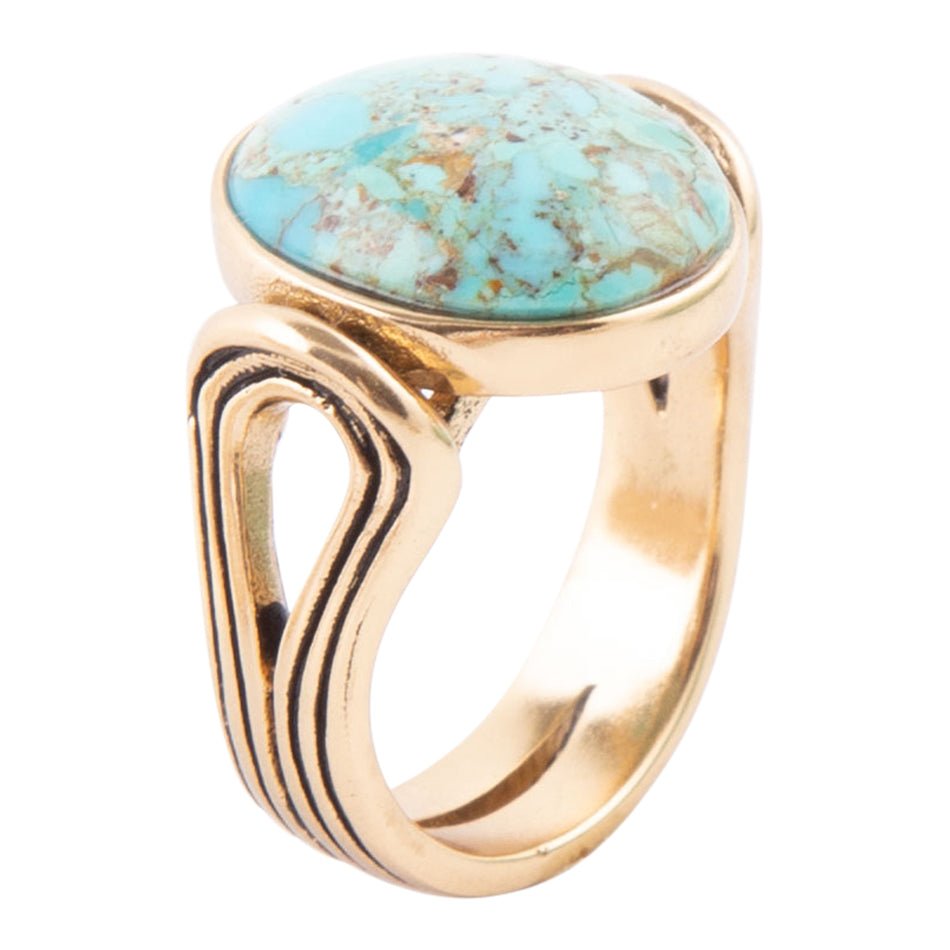 Nova Blue Turquoise and Golden Oval Ring