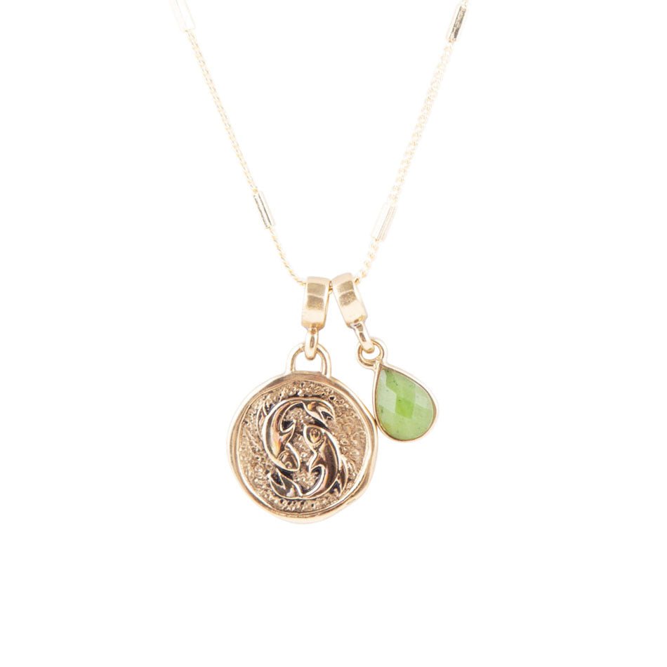Pisces - Zodiac Green Jade Golden Charm Necklace