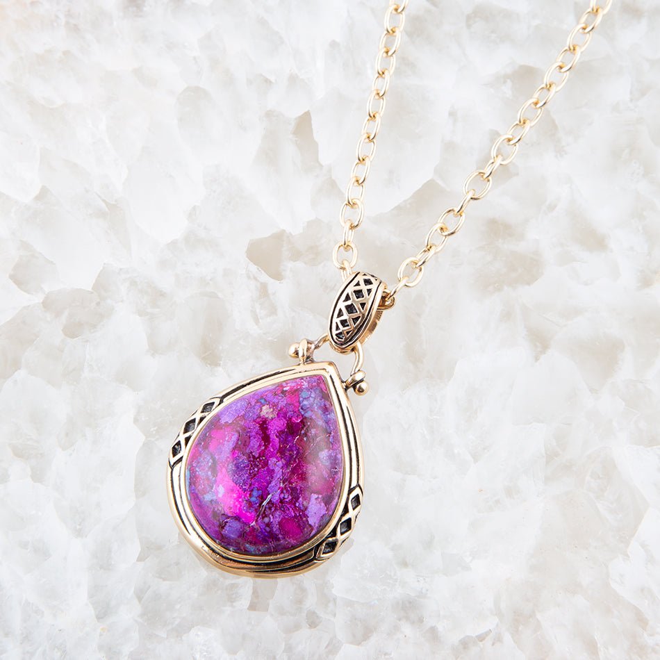 Purple Turquoise Teardrop Golden Pendant Necklace