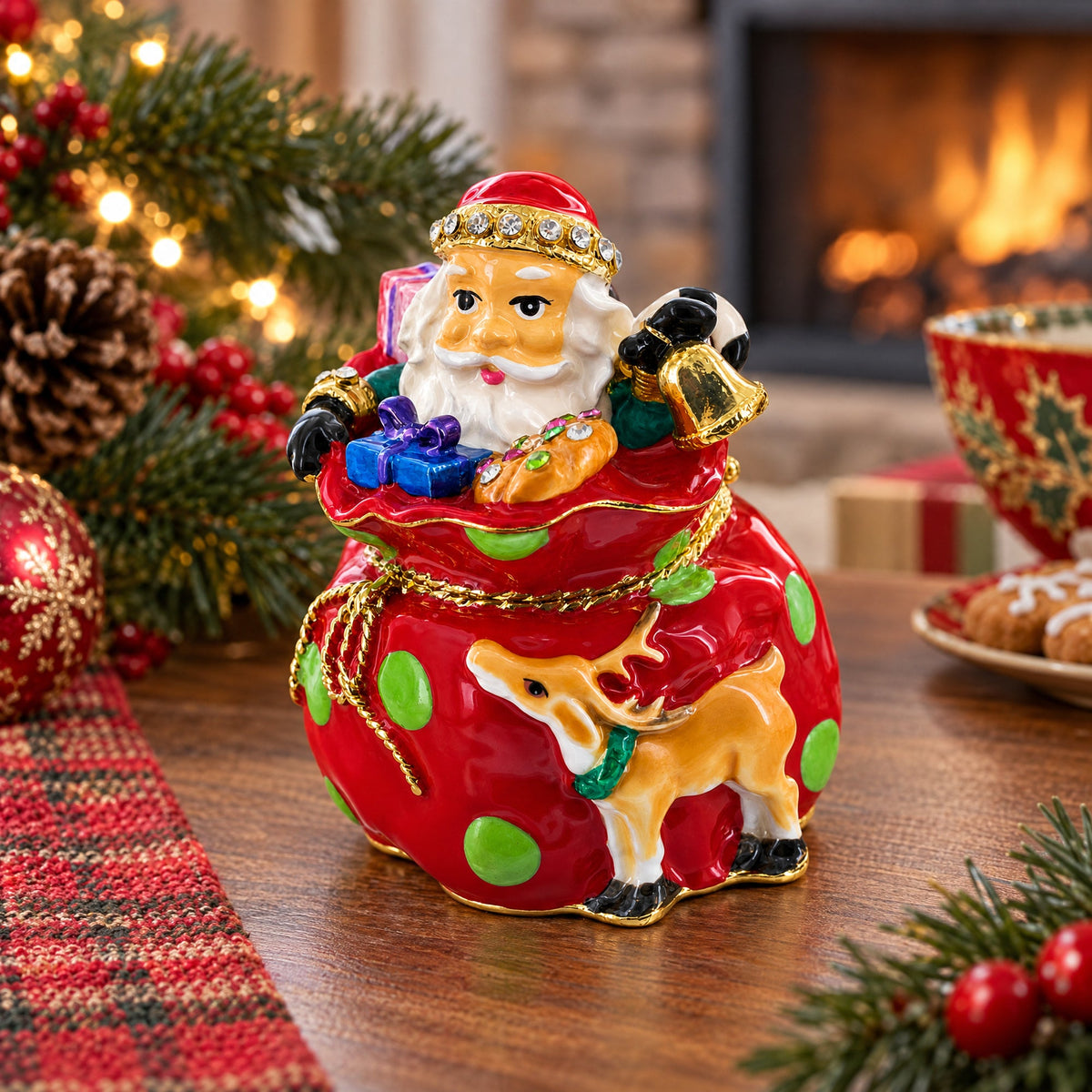 Santa in Gifts Bag Trinket Box Figurine