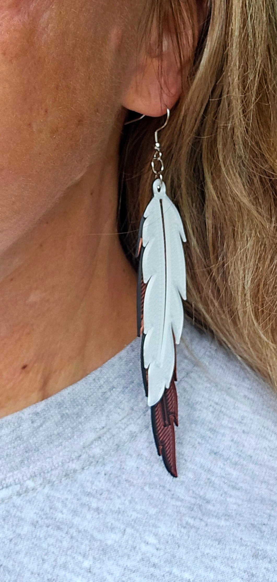 3D Print Double Feather Boho Earrings Made in America
