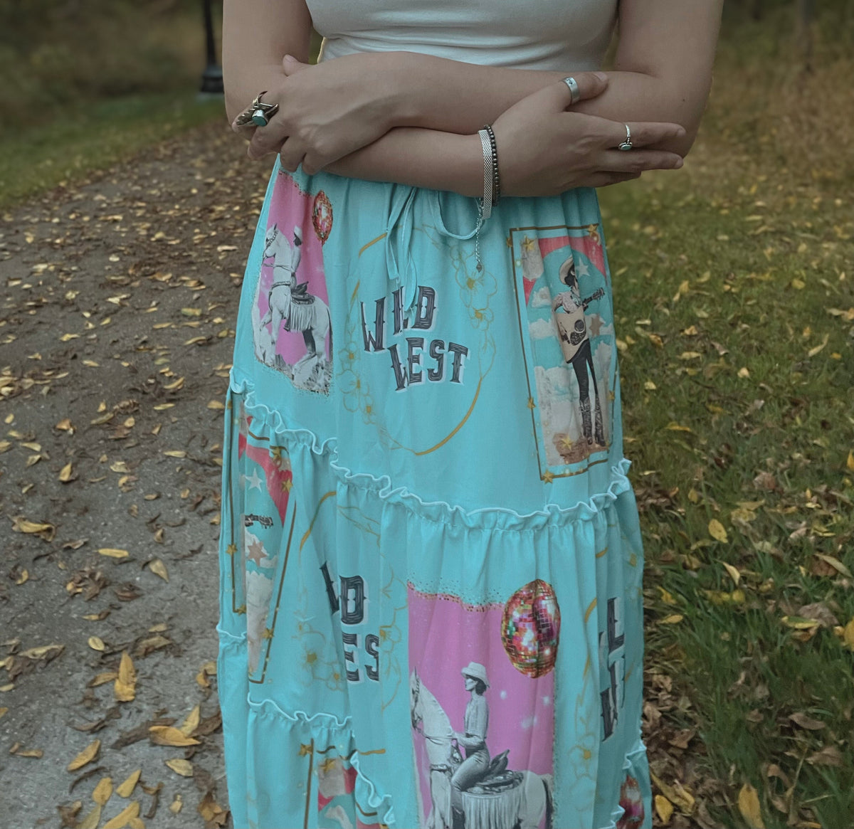 Baha Ranch Retro Pop Western Prairie Maxi Skirt