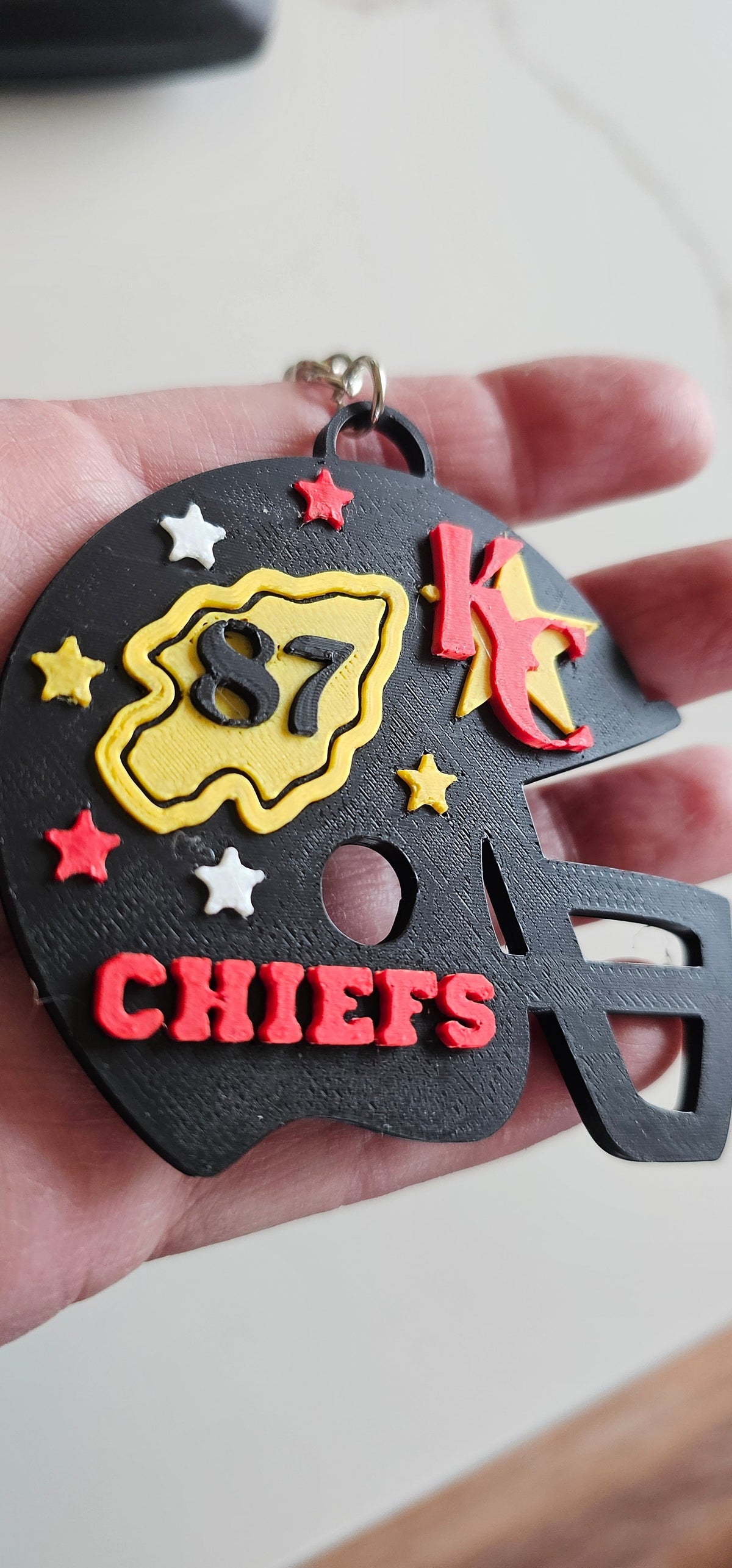 3D Print Chiefs Helmet Arrowhead Kc 15 Mahomes Kansas City 87 Kelce Football Keychain Made in America