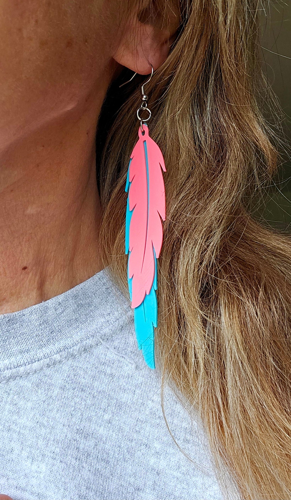 3D Print Double Feather Boho Earrings Made in America