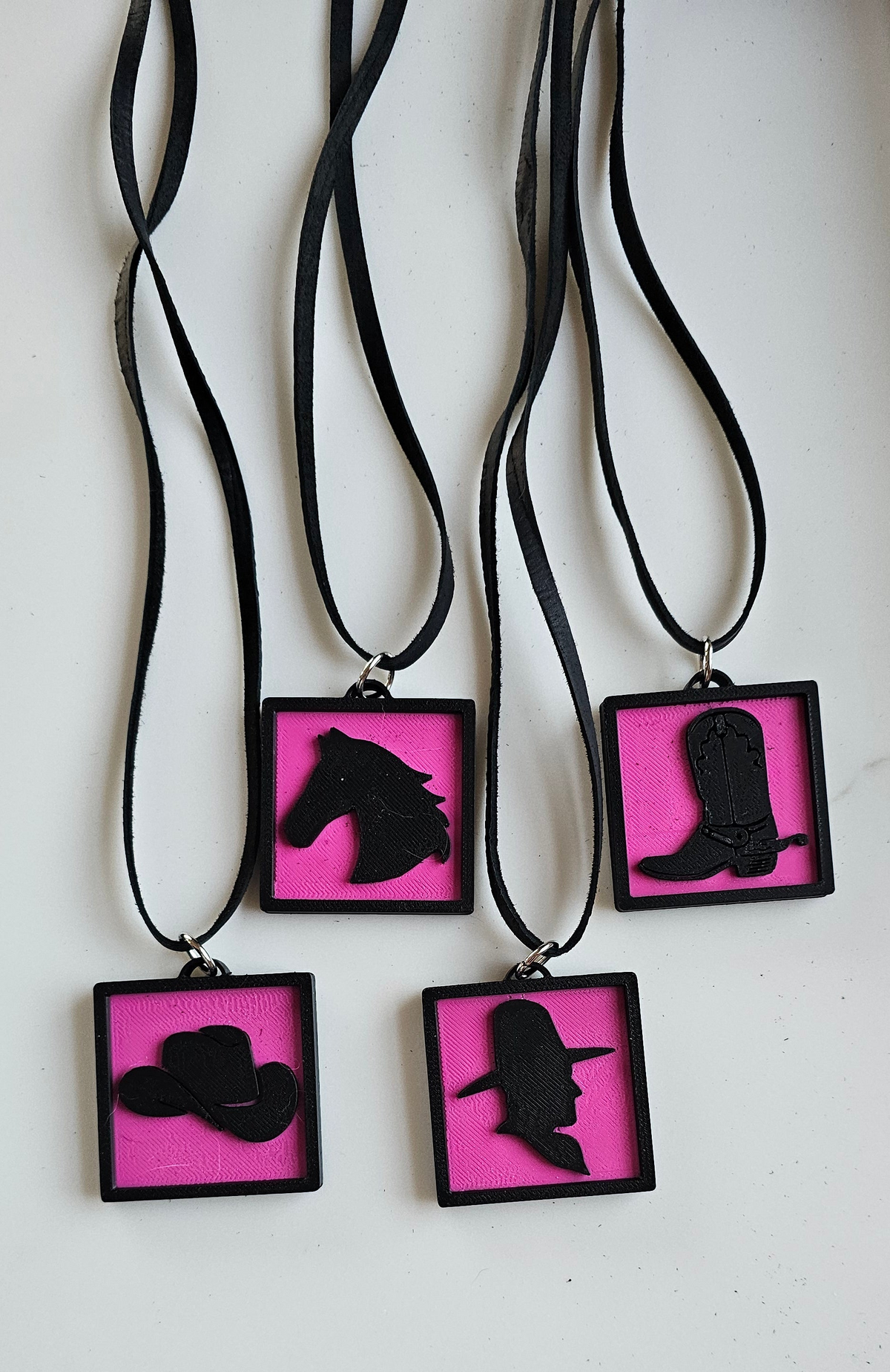 3D Print Picture Necklace on Deerskin Leather Western Cowboy Horse Hat Boot Made in America