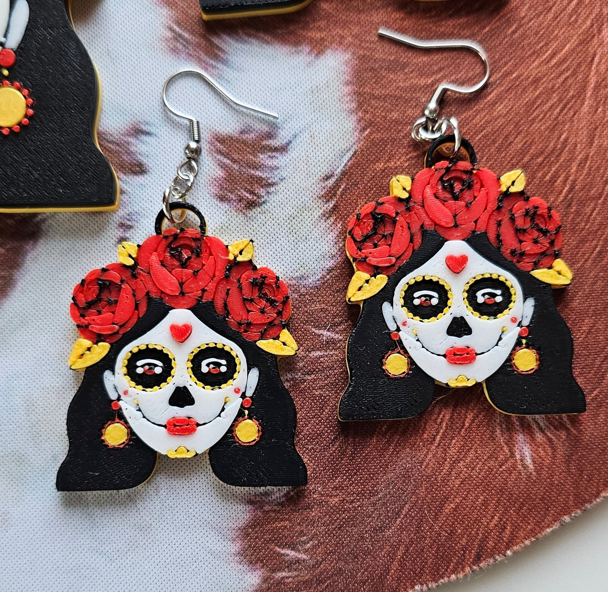 3D Print Mexico Theme Día de los Muertos Day of The Dead Sugar Skull Keychain or Earrings