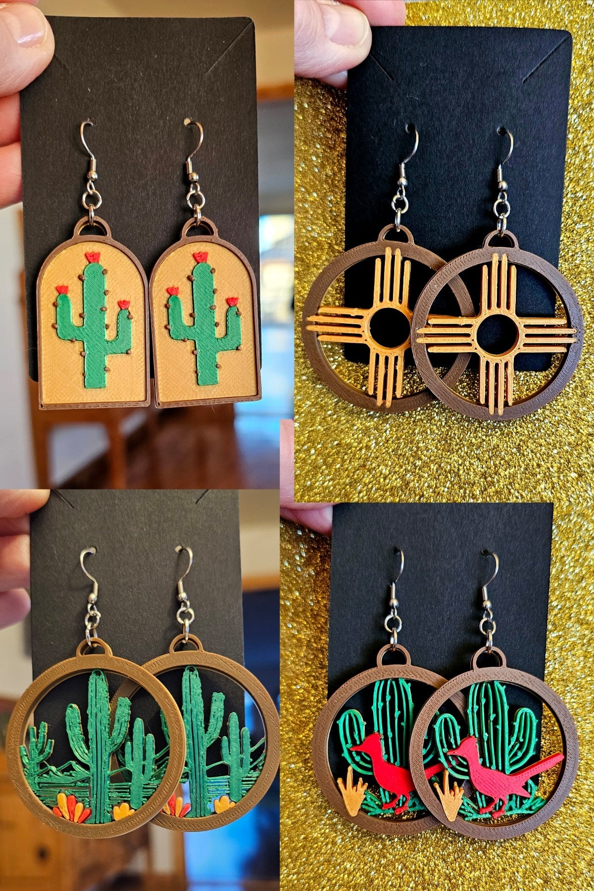 3D Print Zia New Mexico Cactus Earrings Made in America