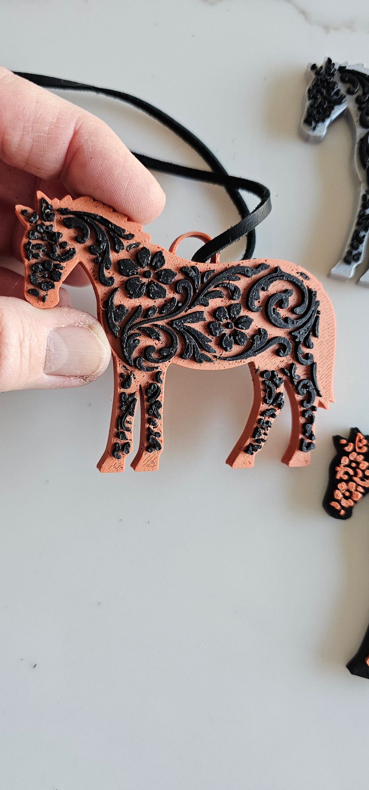 Baha Ranch 3D Print Floral Tooled Horse Charm or Keychain Made in America