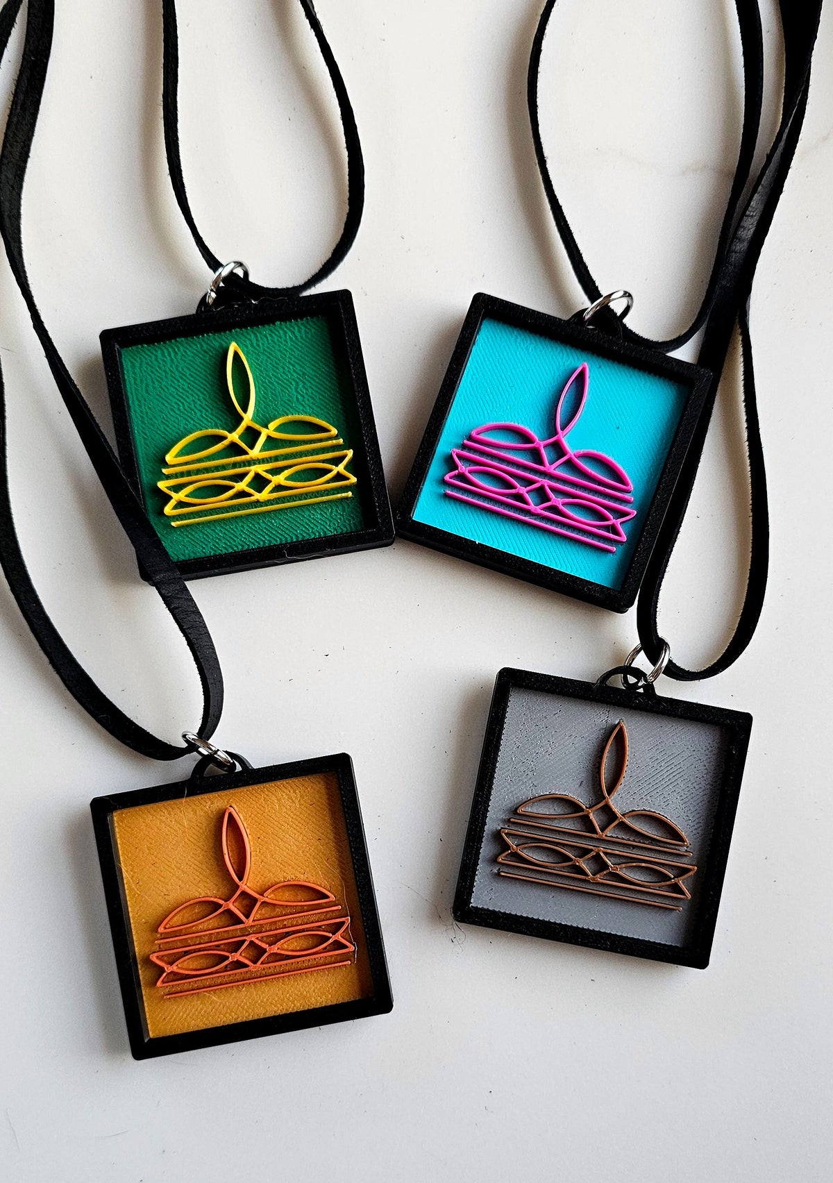 3D Print Picture Necklace on Deerskin Leather Western Bootstitch Made in America