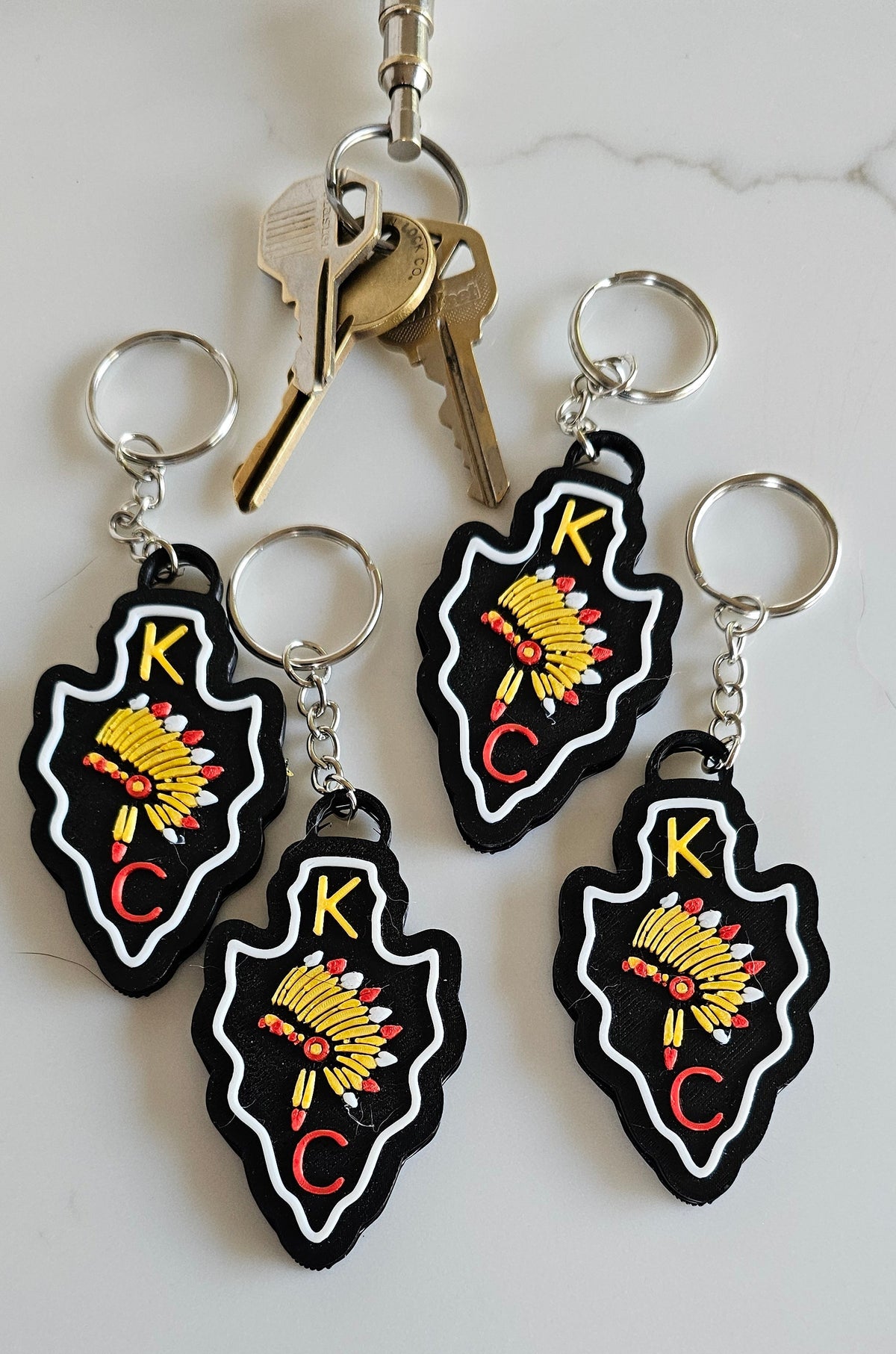 3D Print Chiefs Arrowhead Kc 15 Mahomes Kansas City 87 Kelce Football Keychain Made in America