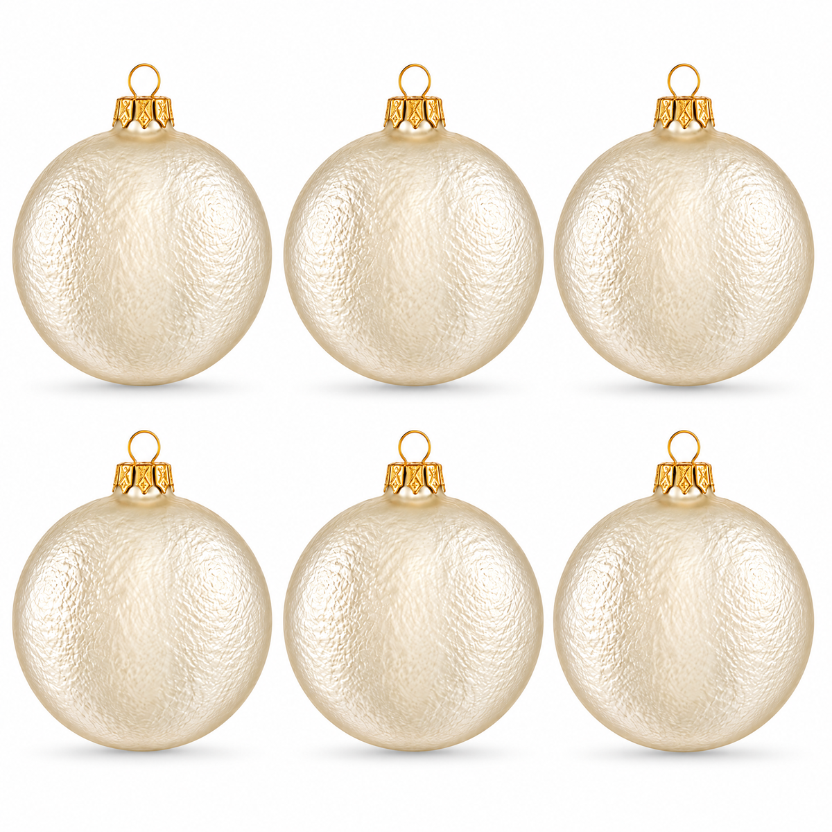 Set of 6 Ivory Flat Disc Glass Christmas Ornaments 3 Inches