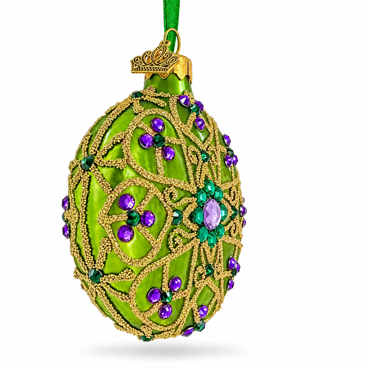 Boutique Chartreuse Scrollwork Medallion Green Glass Disc Christmas Ornament