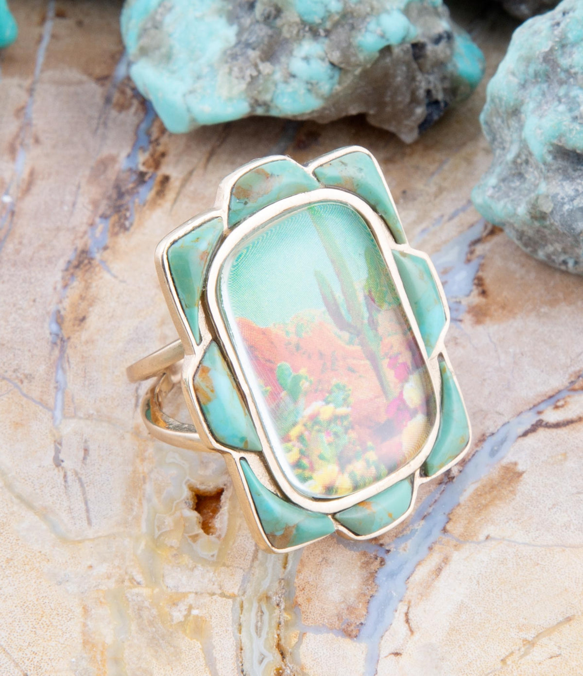 Scenic Desert Sedona Blue Turquoise Golden Ring