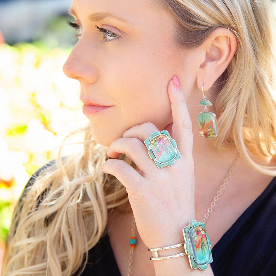 Scenic Sedona Desert Blue Turquoise Golden Drop Earrings