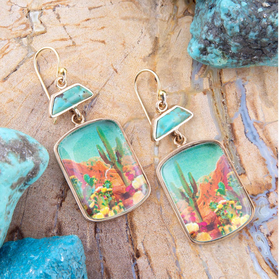 Scenic Sedona Desert Blue Turquoise Golden Drop Earrings
