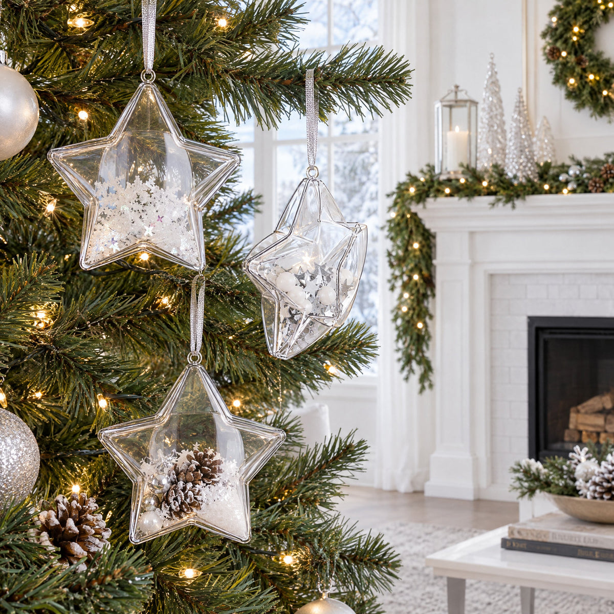 Set of 3 Clear Fillable Star DIY Craft Christmas Ornament 4 Inches