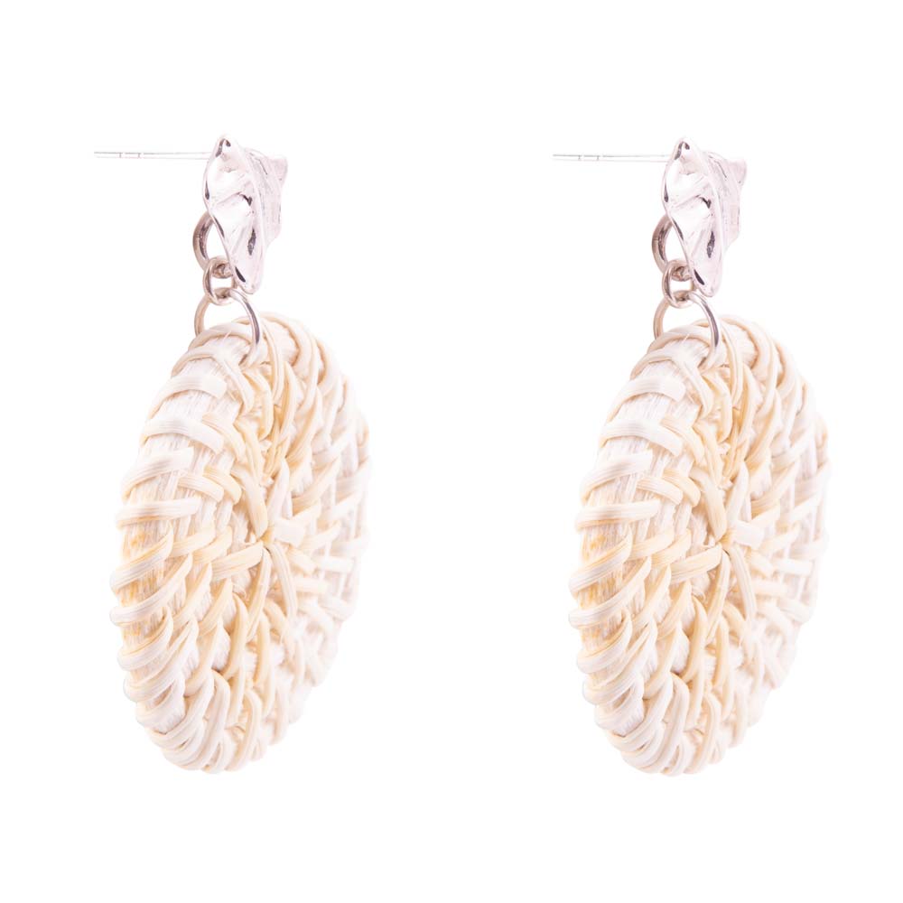 Sterling Silver Tan Rattan Statement Earrings