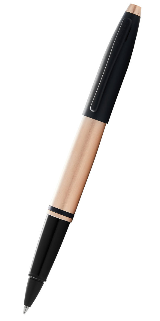 Calais™ Brushed Rose Gold Plate and Black Lacquer Rollerball Pen